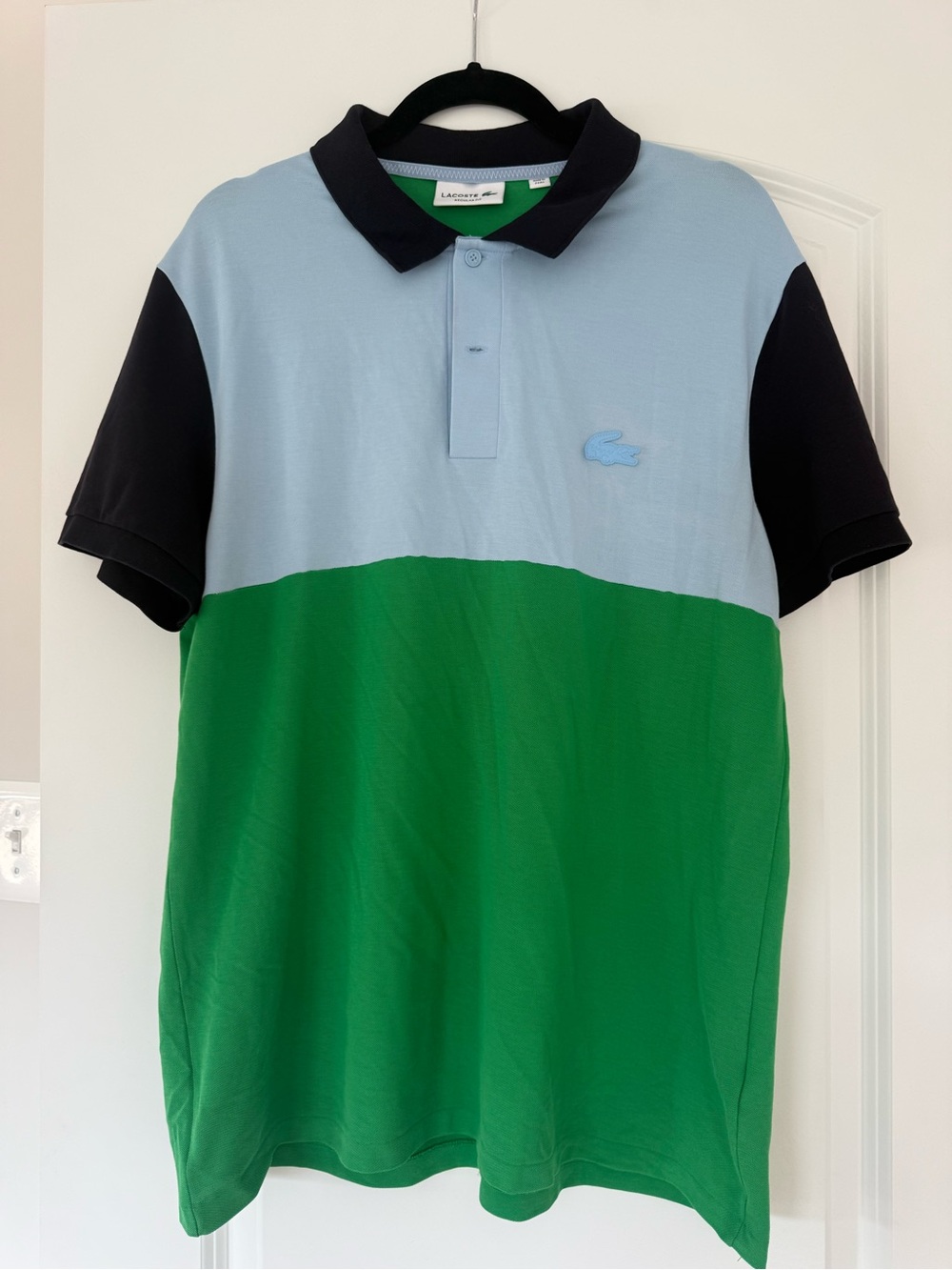 Lacoste Colorblock Polo Shirt in Light Blue and Green large